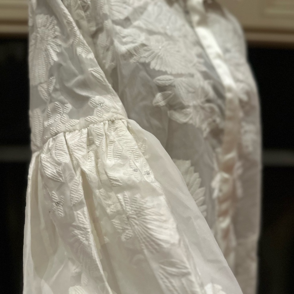 Dream By Sister Jane White Sheer Floral Blouse with Bell Sleeves - Picture 6 of 14